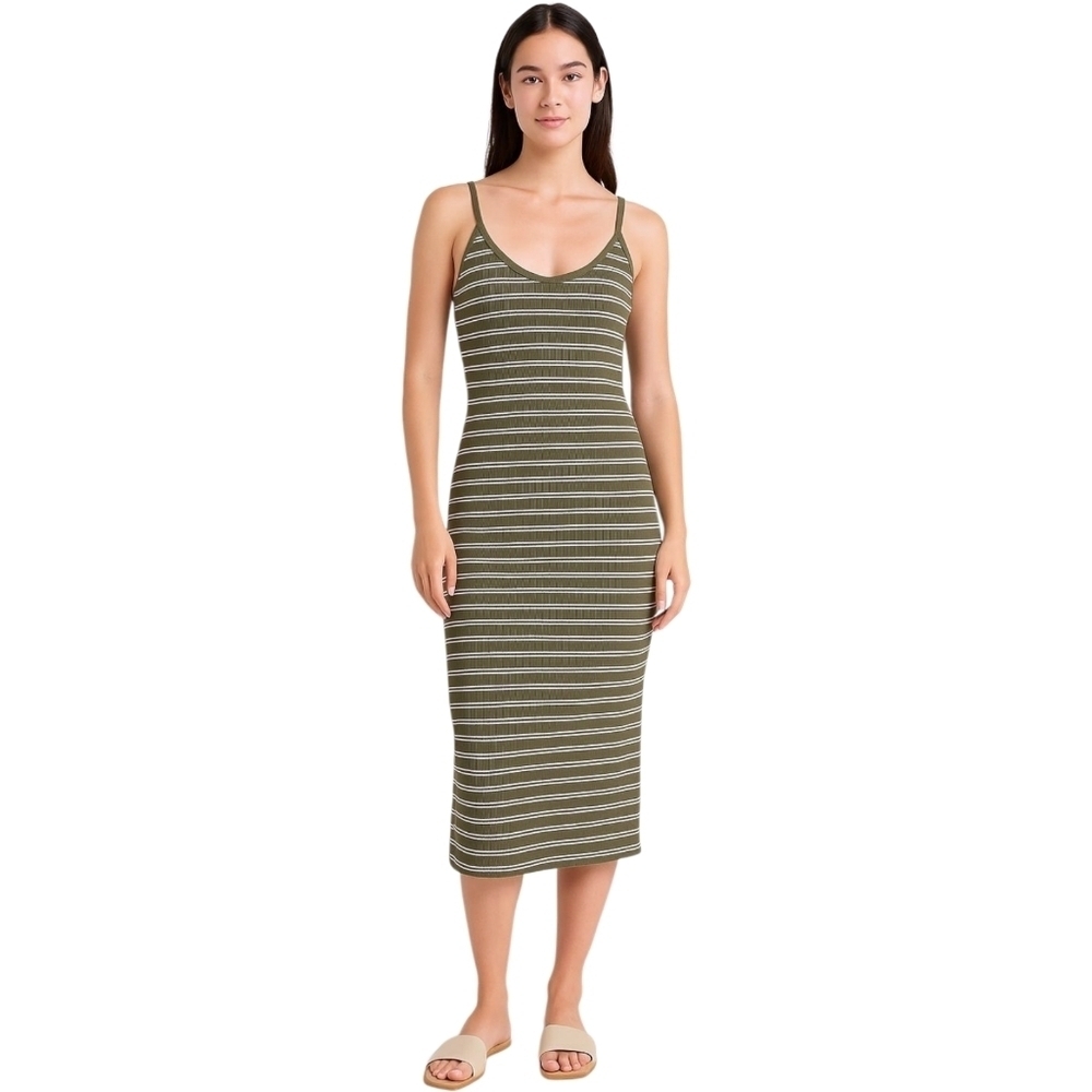 Striped Knit Bodycon Dress Olive M Ribbed Midi Summer Popsicle Stripes